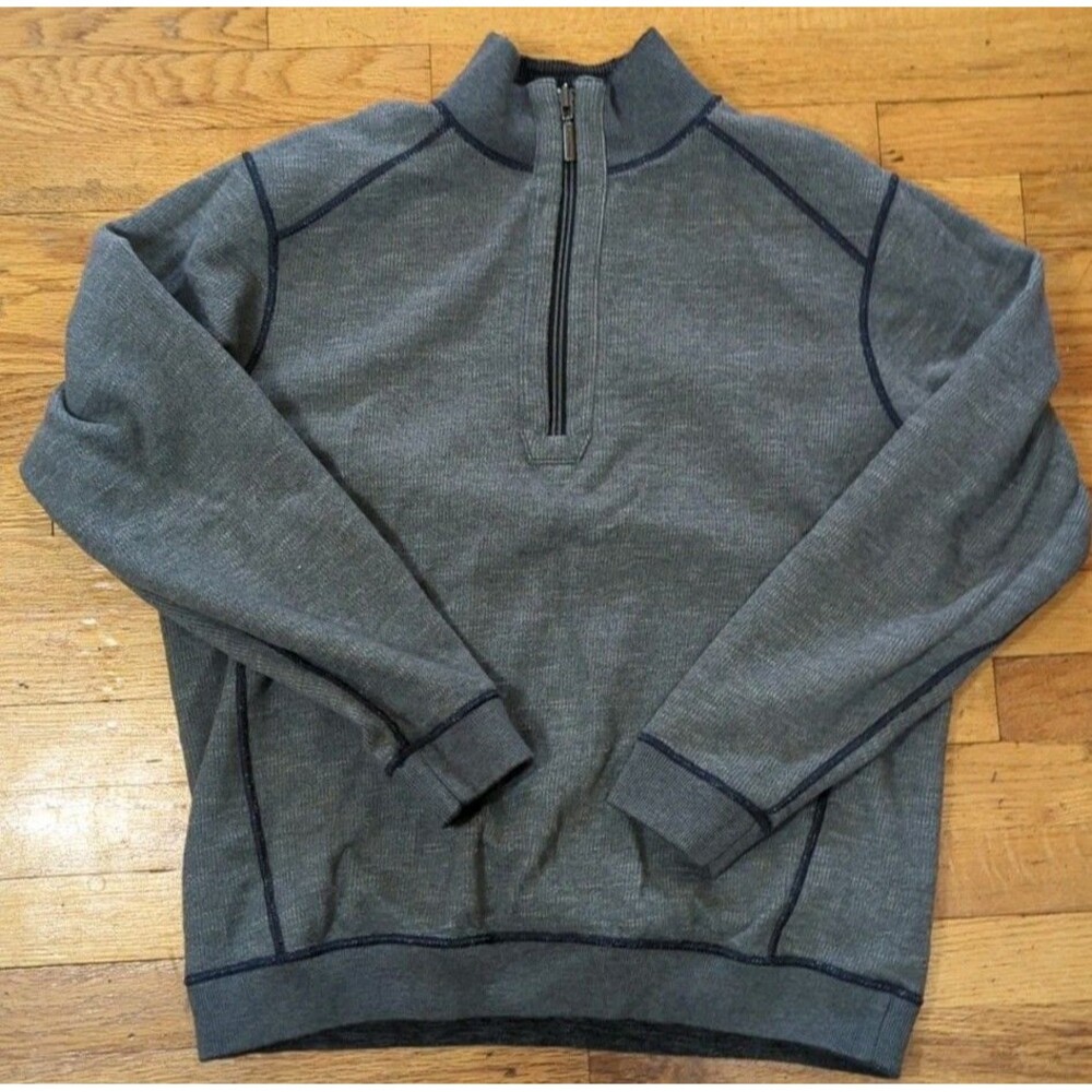 Mens TOMMY BAHAMA Reversible Flipsider Half Zip Pullover Gray/Heather Sz M EUC - Picture 8 of 8